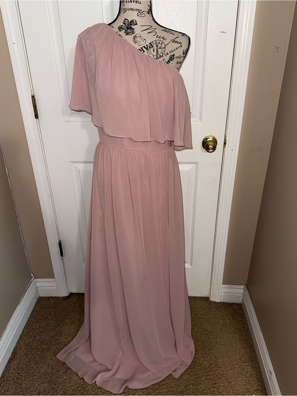 Revelry Pink One Shoulder Chiffon Bridesmaid Maxi Dress Formal Gown size 10 - Picture 3 of 9